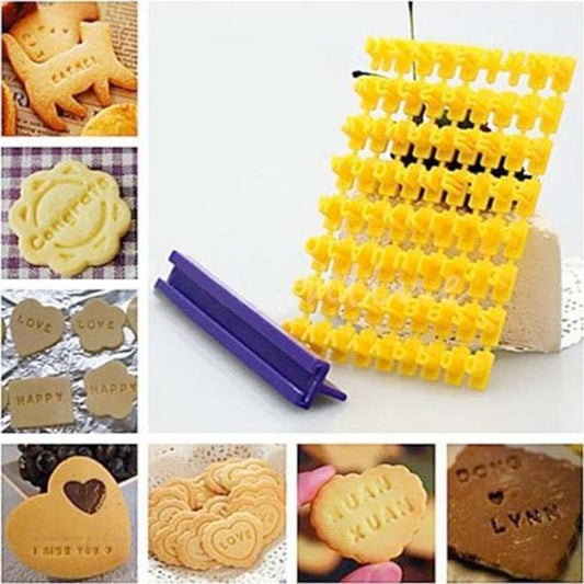 Cetakan Kue Biskuit Fondant Huruf Angka Mold Press Stamp Set