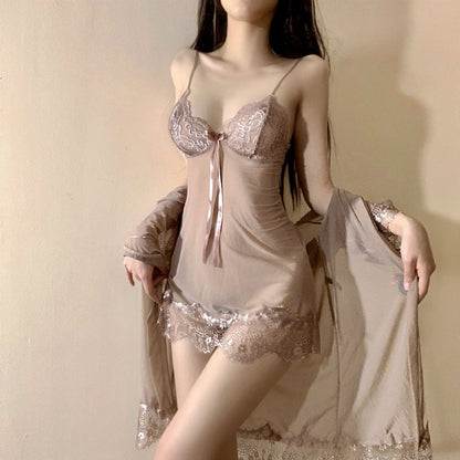 Lingerie Robe and Babydoll Lace Chest and Hem UY0040