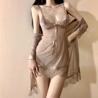 Lingerie Robe and Babydoll Lace Chest and Hem UY0040