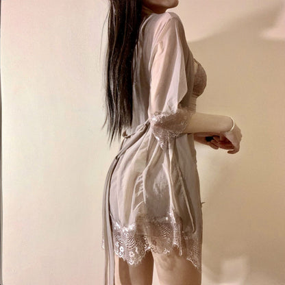 Lingerie Robe and Babydoll Lace Chest and Hem UY0040