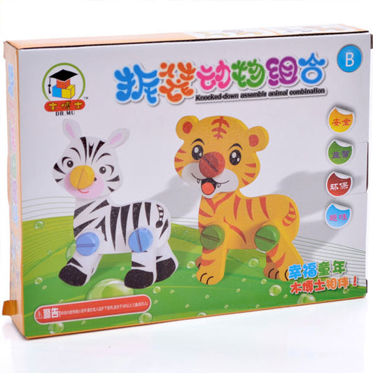 Mainan Edukasi Anak Puzzle 3D Kayu Zebra dan Harimau