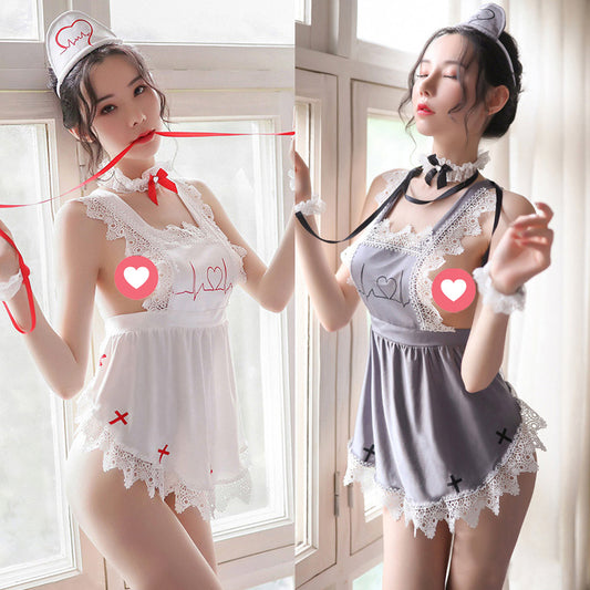 Lingerie Costume Nurse Babydoll Lace Trim X Back Open Back ZU2043