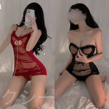 Lingerie Chemise Lace Top Open Center Chest ZU2112