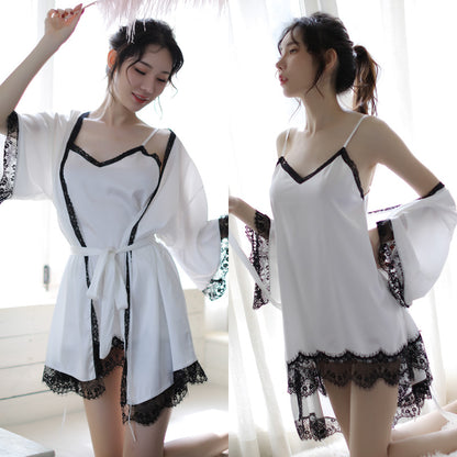 Lingerie Robe and Babydoll Dual Tones Trim ZU9071