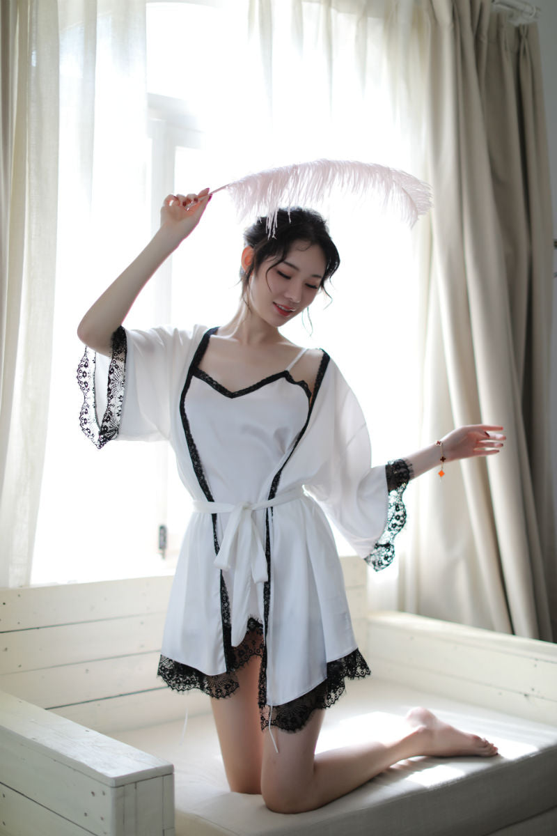 Lingerie Robe and Babydoll Dual Tones Trim ZU9071