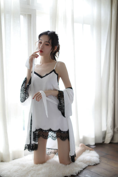 Lingerie Robe and Babydoll Dual Tones Trim ZU9071