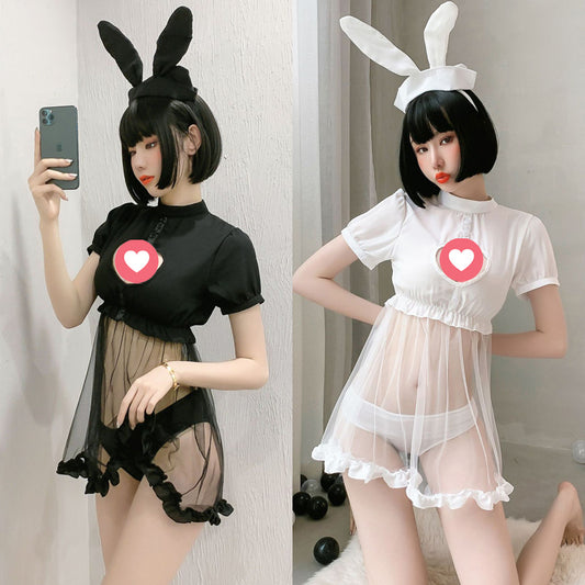 Lingerie Costume Rabbit Babydoll Open Chest Transparent Lower ZU9128