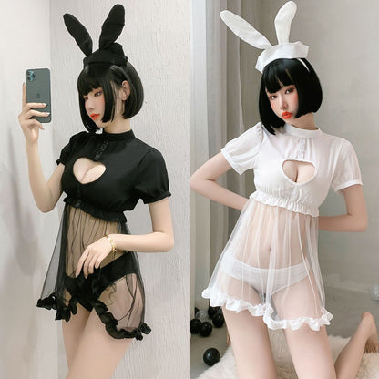 Lingerie Costume Rabbit Babydoll Open Chest Transparent Lower ZU9128