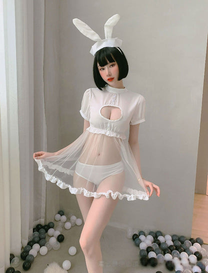 Lingerie Costume Rabbit Babydoll Open Chest Transparent Lower ZU9128