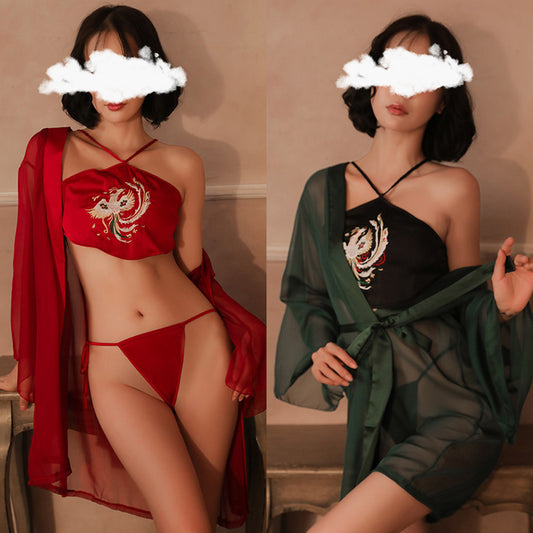Lingerie Robe Long Sleeves and Two Pieces Embroidery Phoenix ZUP306