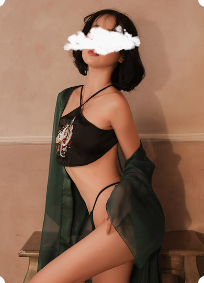 Lingerie Robe Long Sleeves and Two Pieces Embroidery Phoenix ZUP306
