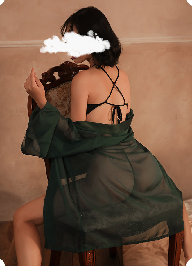 Lingerie Robe Long Sleeves and Two Pieces Embroidery Phoenix ZUP306