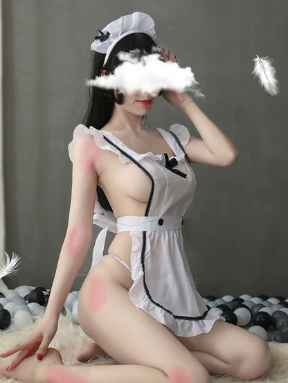 Lingerie Costume Maid Dual Tones Lines Open Back ZUP805