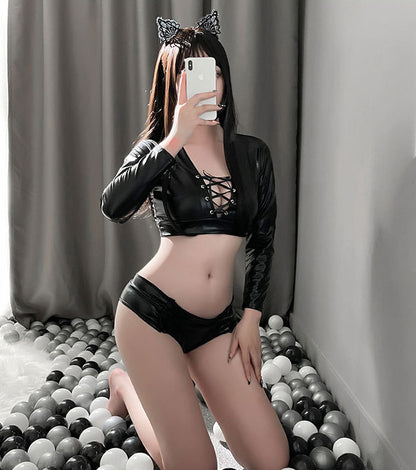 Lingerie Two Pieces Long Sleeves Strings Chest ZUV050